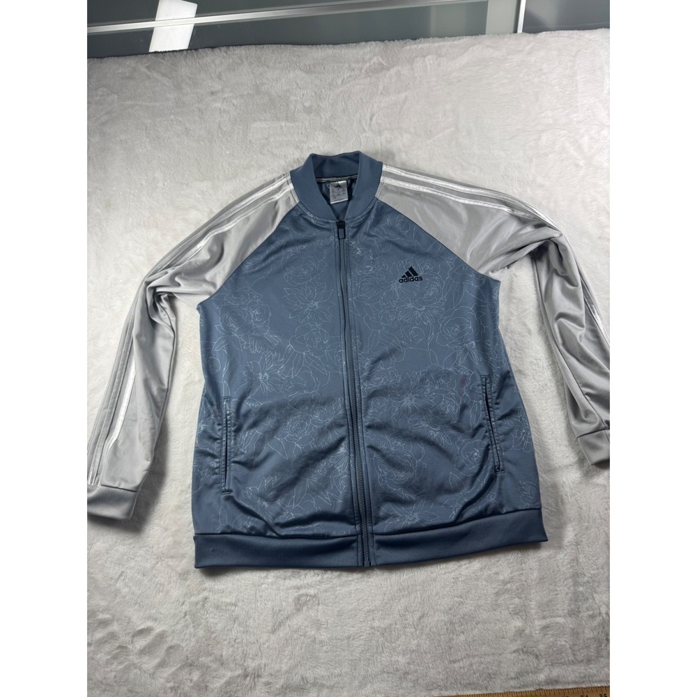 Adidas Embossed Print Track Jacket Full Zip Climalite Women's Blue Gray size XL